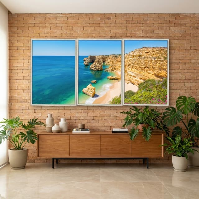 Kit Quadros Decorativos Mar Verde Com Montanhas