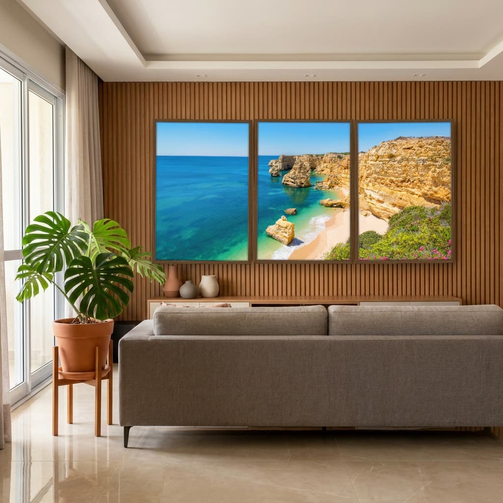Kit Quadros Decorativos Mar Verde Com Montanhas