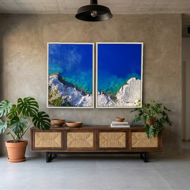 Kit Quadros Decorativos Mar Azul Com Montanha