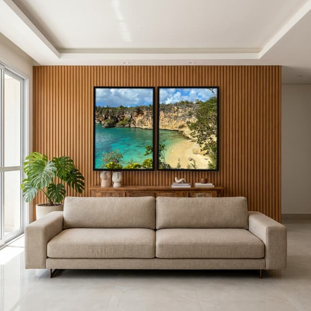 Kit Quadros Decorativos Mar Verde Com Montanhas
