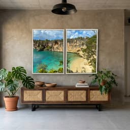 Kit Quadros Decorativos Mar Verde Com Montanhas