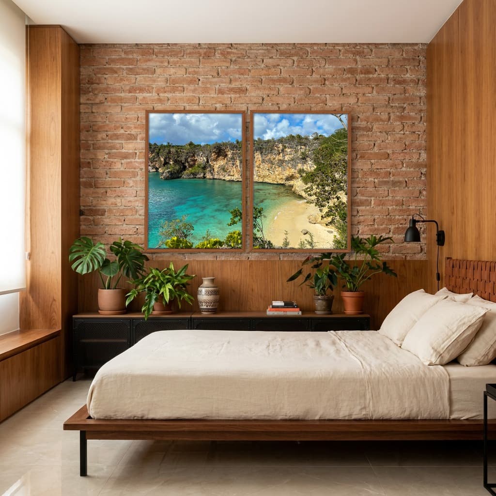 Kit Quadros Decorativos Mar Verde Com Montanhas
