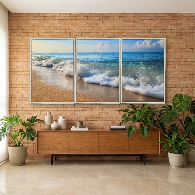 Kit Quadros Decorativos Ondas Na Beira Do Mar