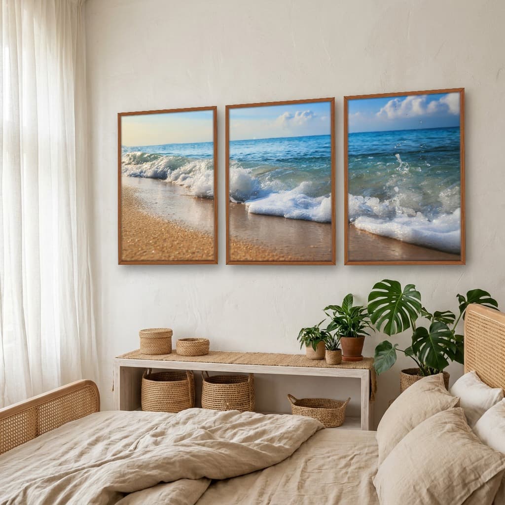 Kit Quadros Decorativos Ondas Na Beira Do Mar