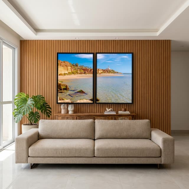 Kit Quadros Decorativos Mar Verde Com Montanhas
