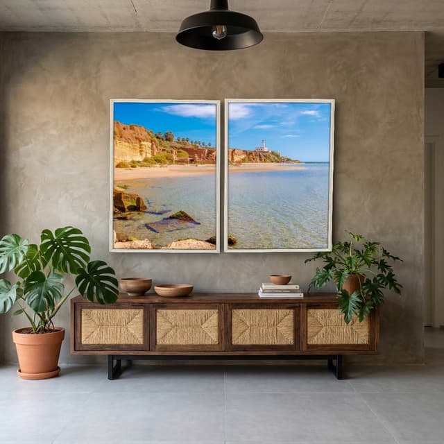 Kit Quadros Decorativos Mar Verde Com Montanhas