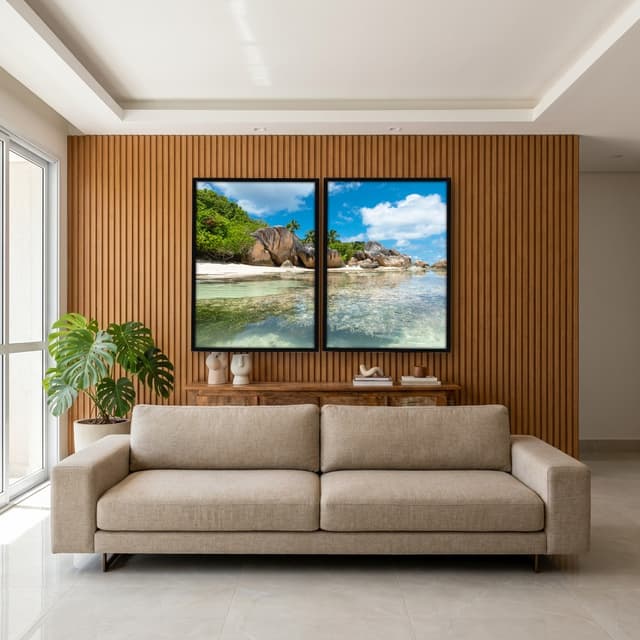 Kit Quadros Decorativos Mar Verde Claro Com Pedras