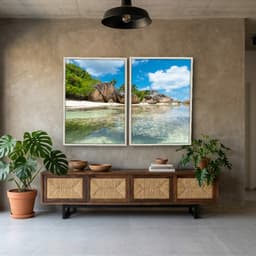 Kit Quadros Decorativos Mar Verde Claro Com Pedras