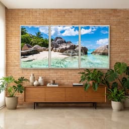 Kit Quadros Decorativos Mar Com Pedras E Coqueiros