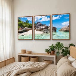 Kit Quadros Decorativos Mar Com Pedras E Coqueiros