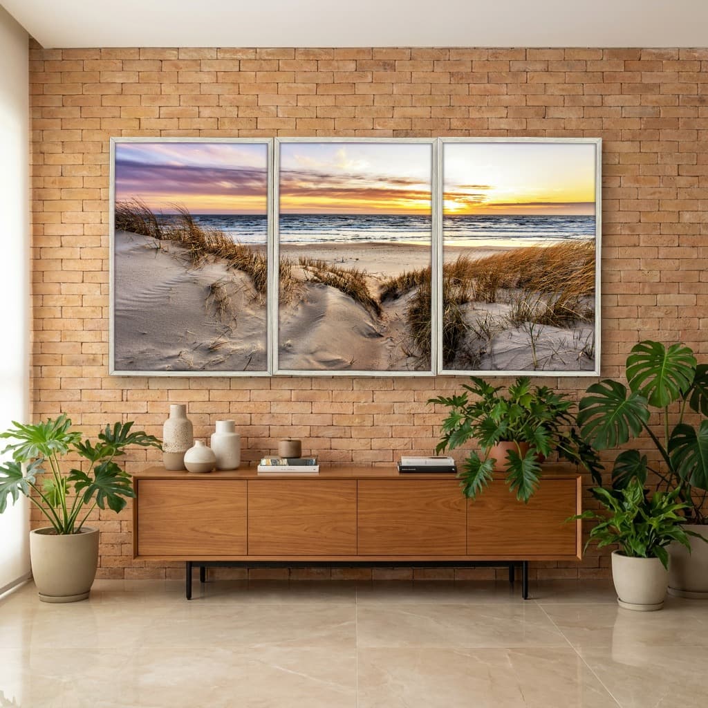 Kit Quadros Decorativos Mar Com Pôr Do Sol
