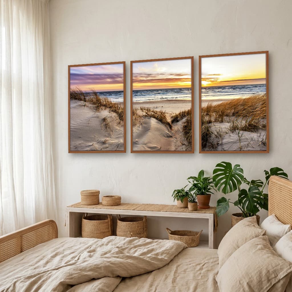 Kit Quadros Decorativos Mar Com Pôr Do Sol