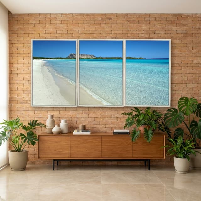 Kit Quadros Decorativos Mar Azul Com Montanha