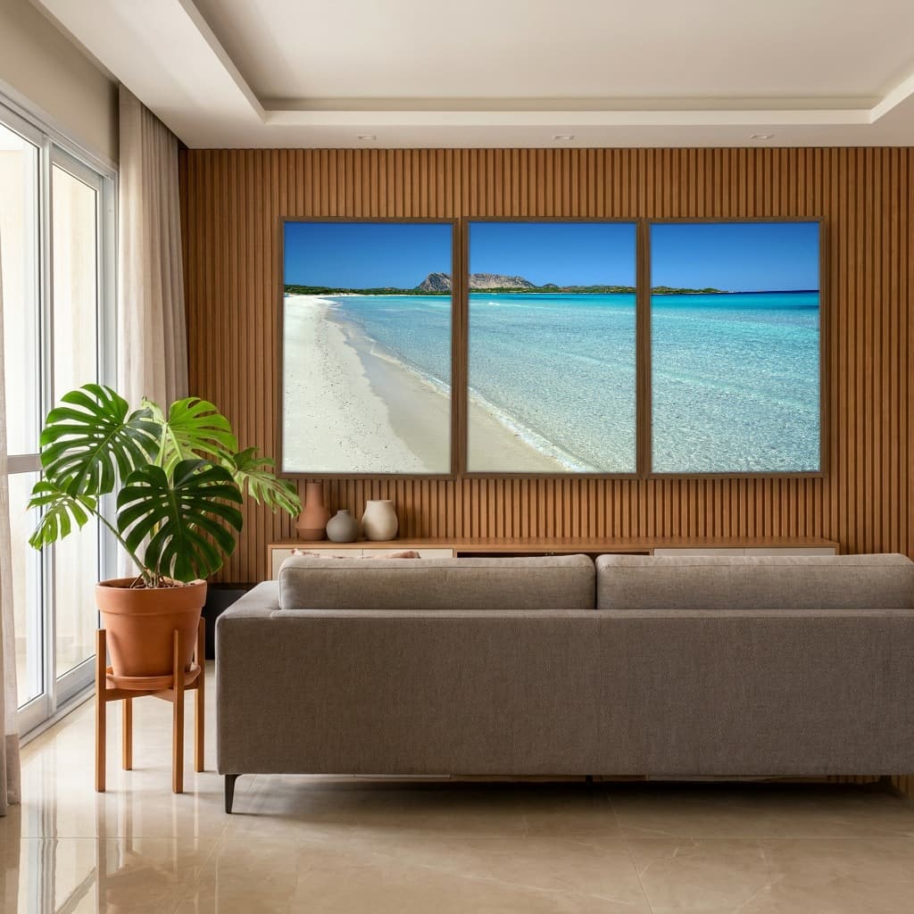 Kit Quadros Decorativos Mar Azul Com Montanha