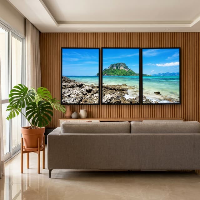 Kit Quadros Decorativos Ilha Mar Azul