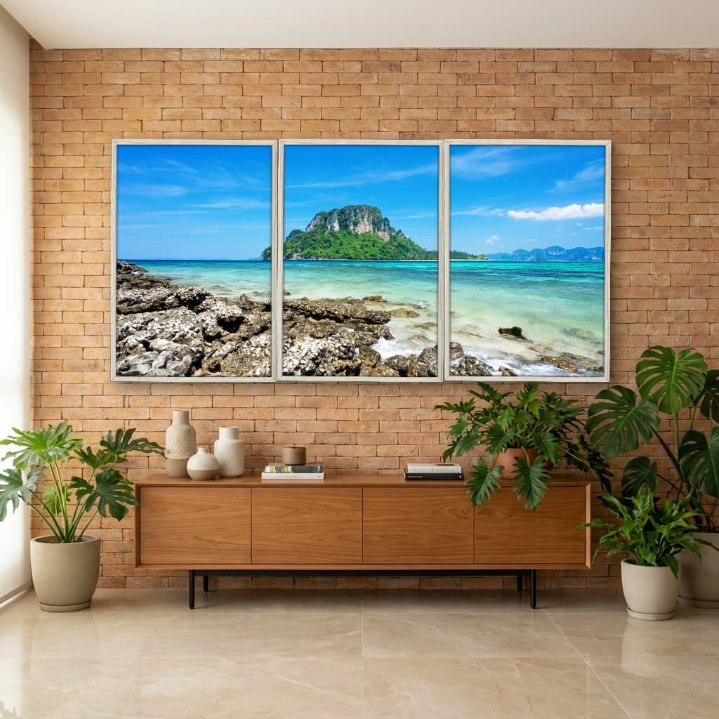 Kit Quadros Decorativos Ilha Mar Azul