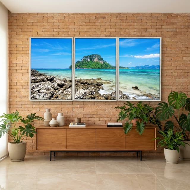 Kit Quadros Decorativos Ilha Mar Azul