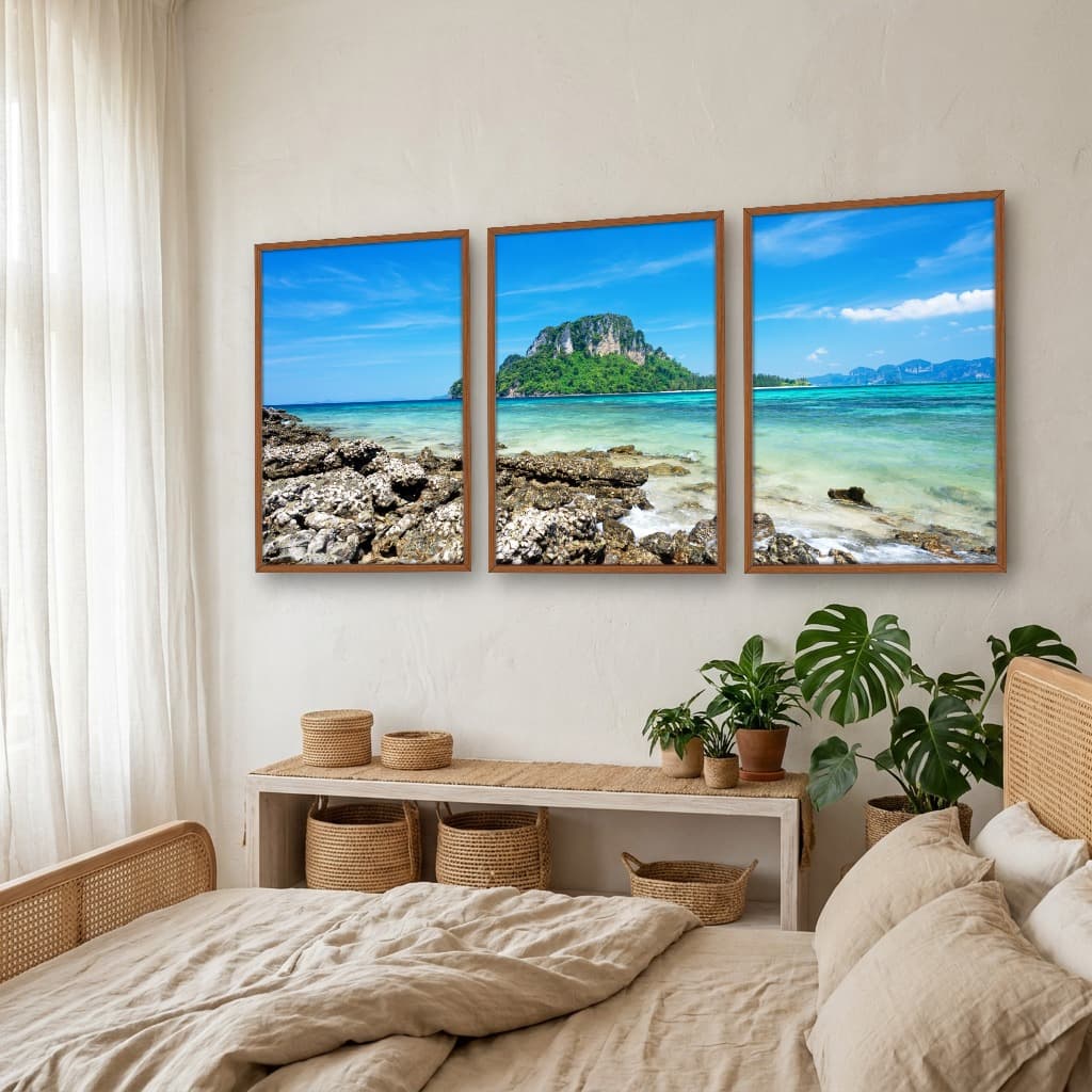 Kit Quadros Decorativos Ilha Mar Azul