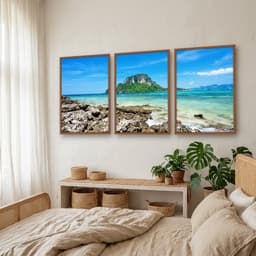 Kit Quadros Decorativos Ilha Mar Azul