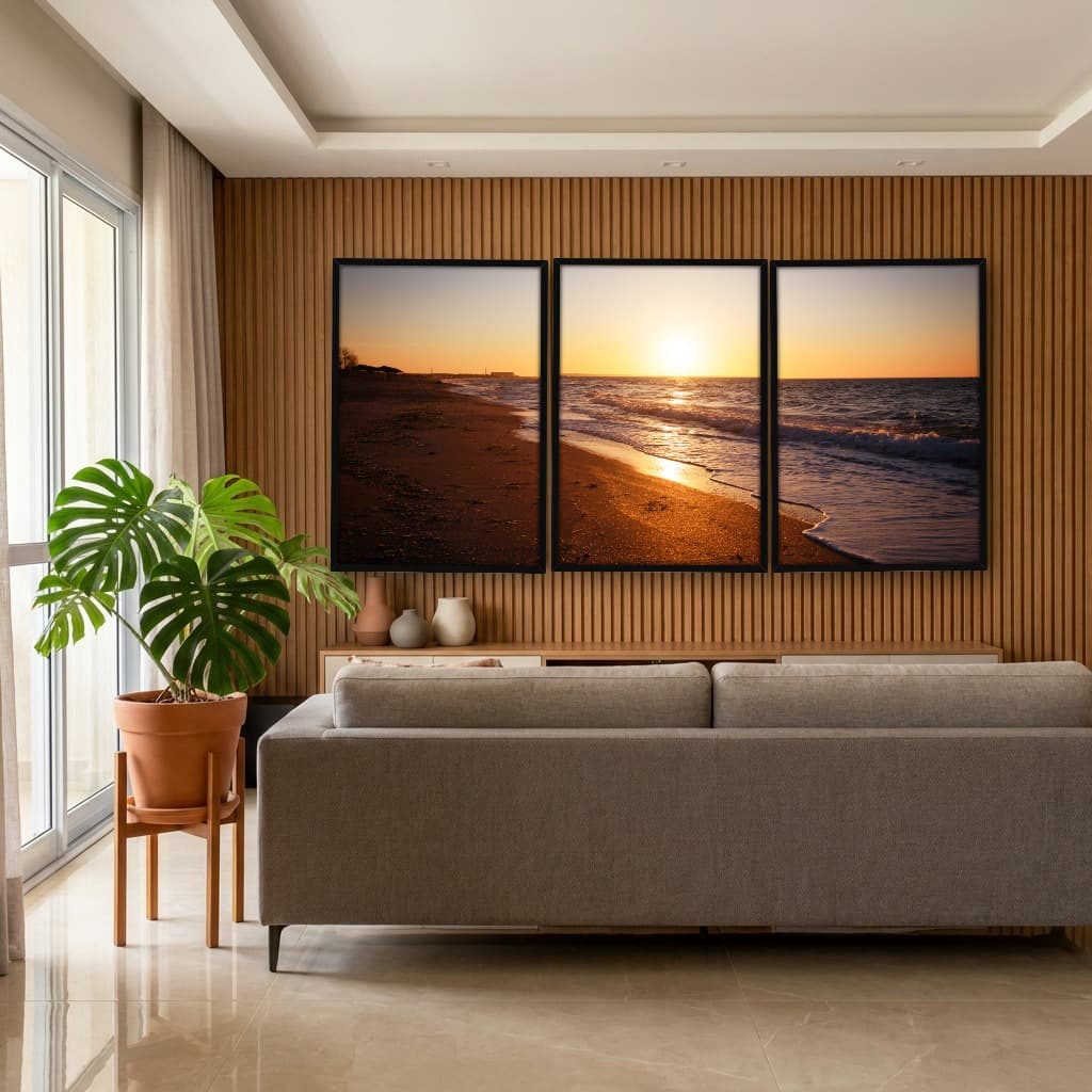 Kit Quadros Decorativos Praia Com Pôr Do Sol