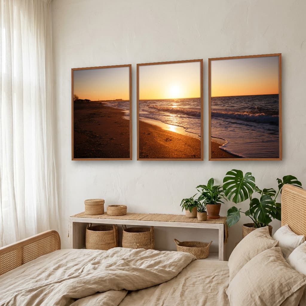 Kit Quadros Decorativos Praia Com Pôr Do Sol
