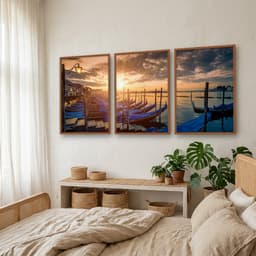 Kit Quadros Decorativos Barcos Azuis