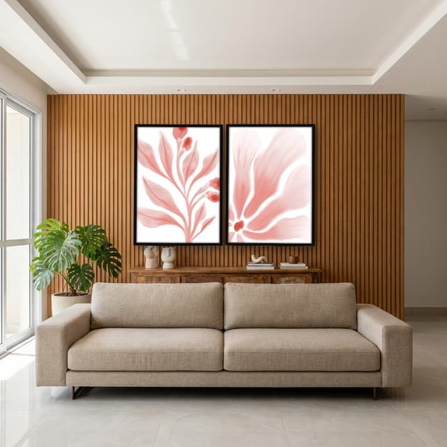 Kit Quadros Decorativos Folhas Rosa