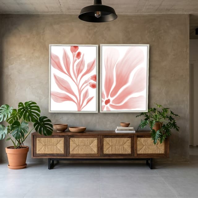 Kit Quadros Decorativos Folhas Rosa