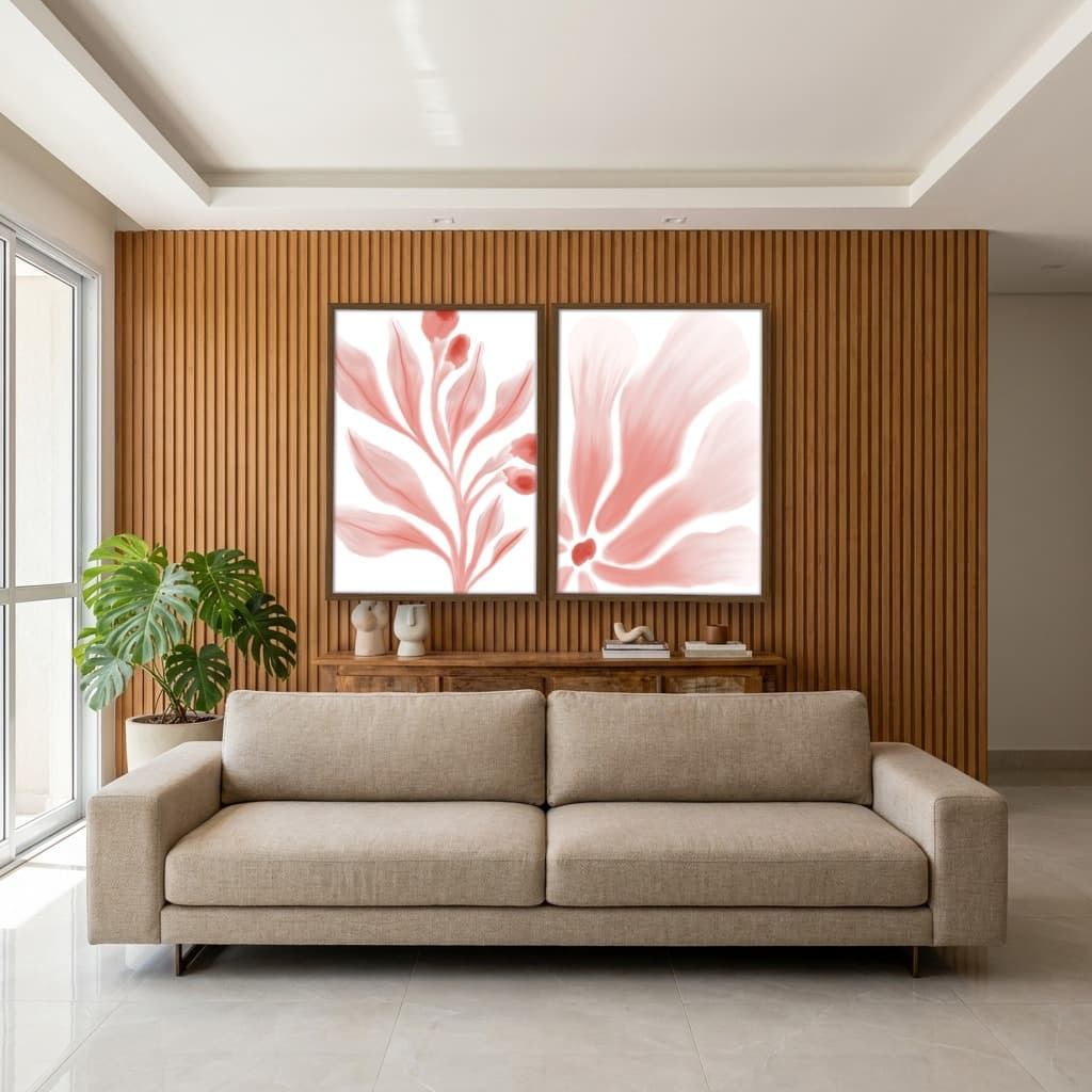 Kit Quadros Decorativos Folhas Rosa