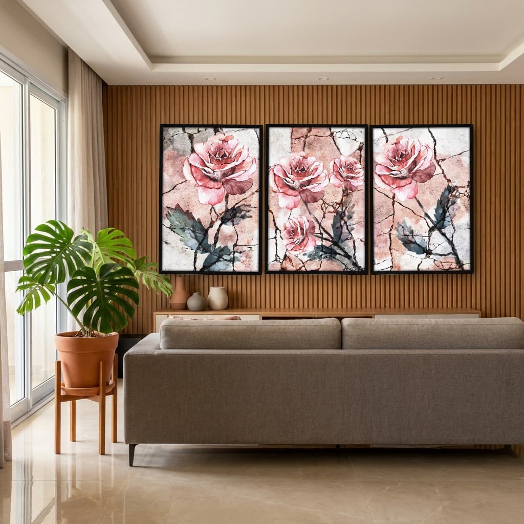 Kit Quadros Decorativos Flor Rosa