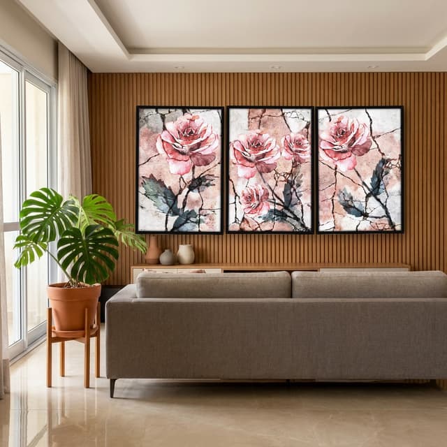 Kit Quadros Decorativos Flor Rosa