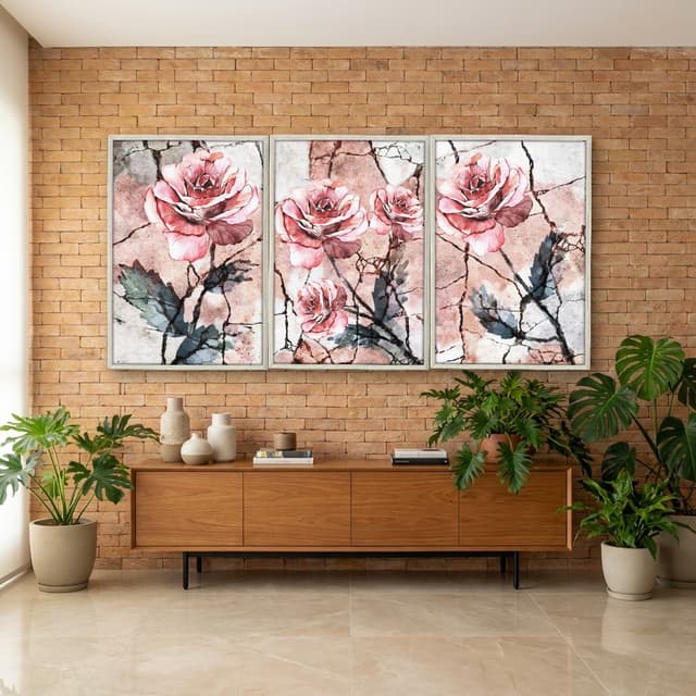 Kit Quadros Decorativos Flor Rosa