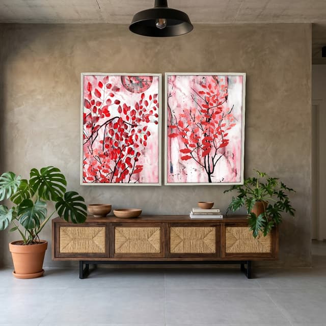 Kit Quadros Decorativos Folhas Rosa