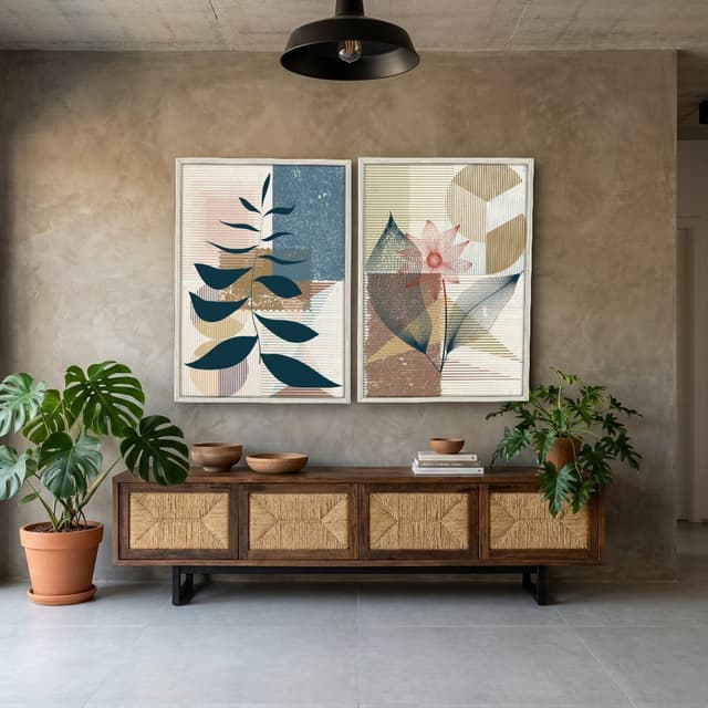Kit Quadros Decorativos Planta Abstrata
