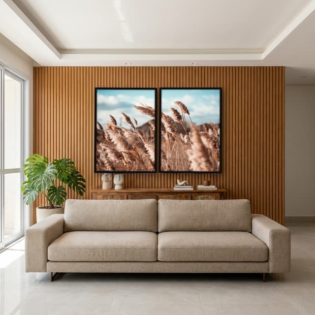 Kit Quadros Decorativos Pampas Marrom