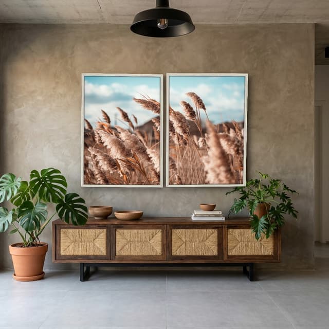 Kit Quadros Decorativos Pampas Marrom