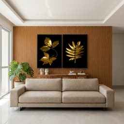 Kit Quadros Decorativos Planta Dourada