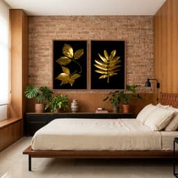 Kit Quadros Decorativos Planta Dourada