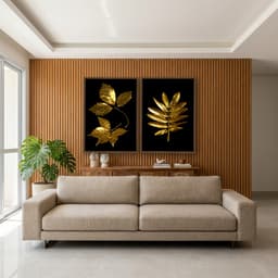 Kit Quadros Decorativos Planta Dourada