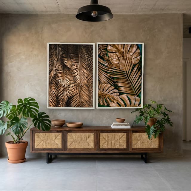 Kit Quadros Decorativos Costela De Adão Dourada