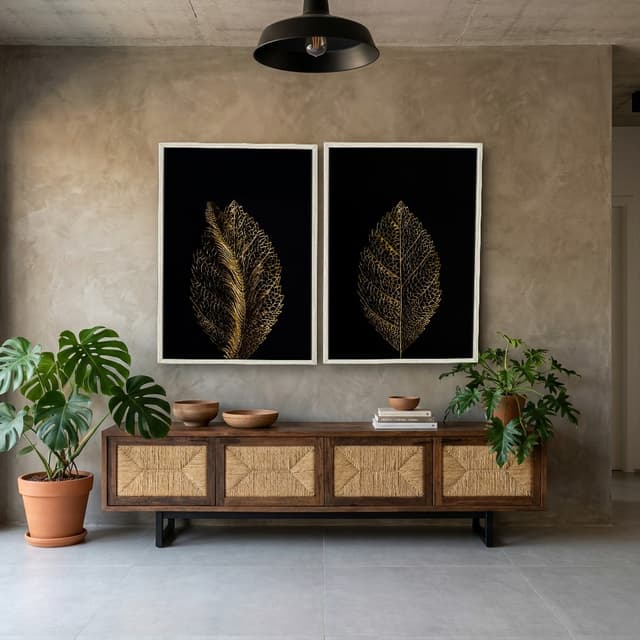 Kit Quadros Decorativos Planta Dourada
