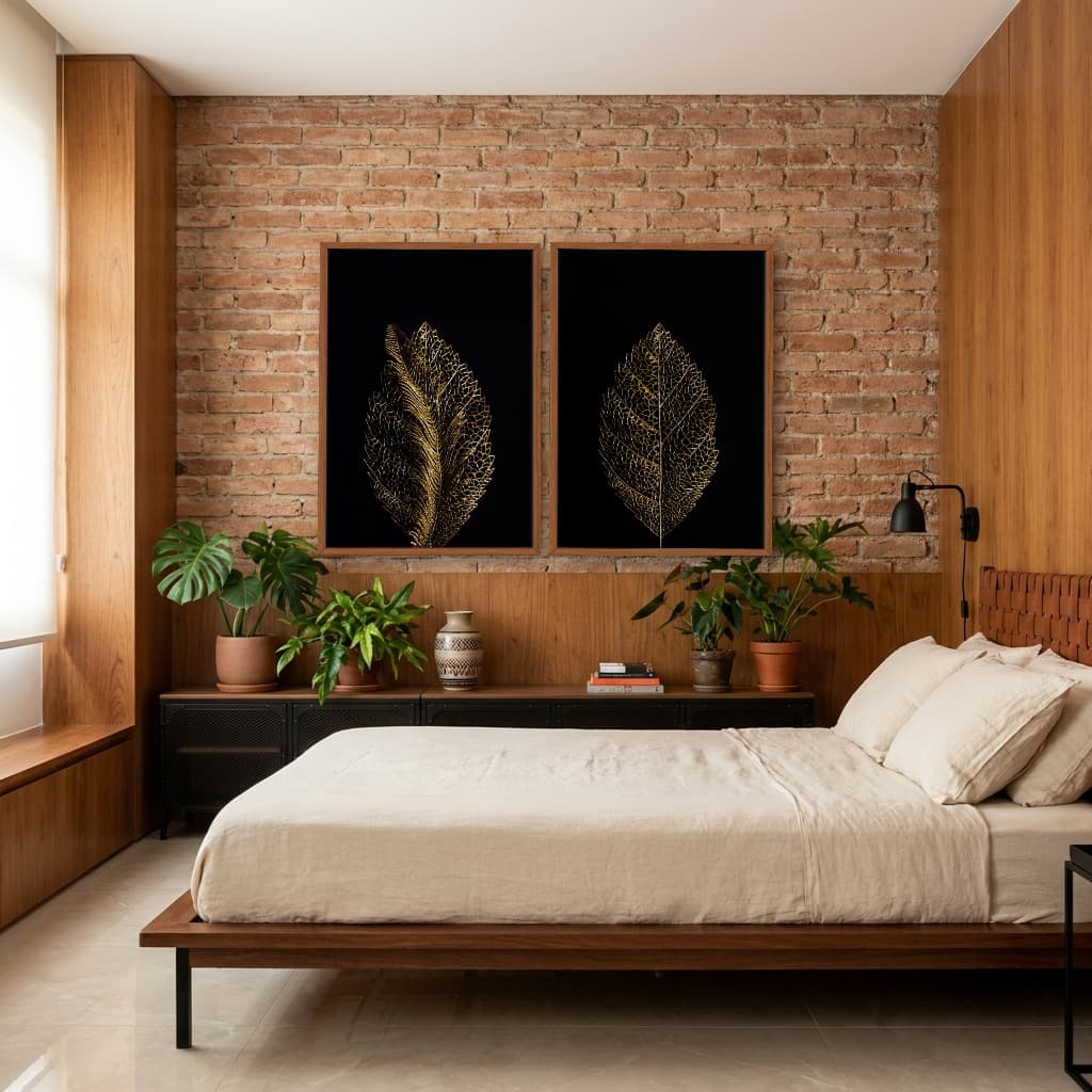 Kit Quadros Decorativos Planta Dourada