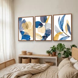 Kit Quadros Decorativos Folhas Amarela E Azul