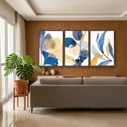 Kit Quadros Decorativos Folhas Amarela E Azul