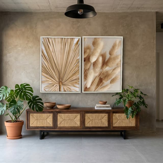 Kit Quadros Decorativos Pampas Marrom