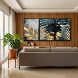 Kit Quadros Decorativos Planta Dourada