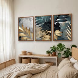 Kit Quadros Decorativos Planta Dourada