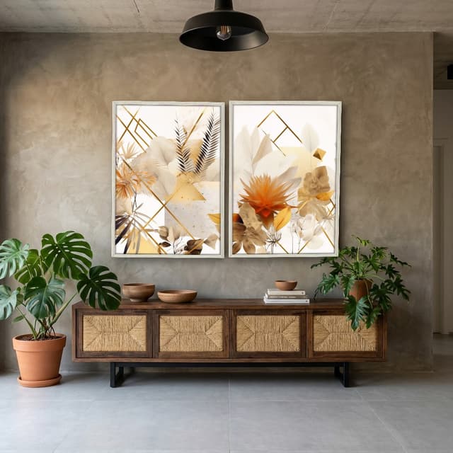 Kit Quadros Decorativos Flor Dourada