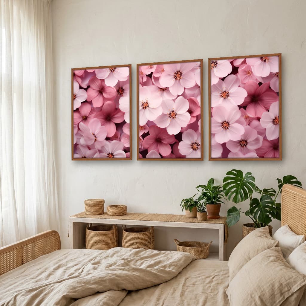 Kit Quadros Decorativos Flor Rosa