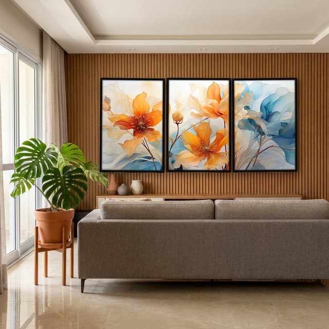 Kit Quadros Decorativos Flor Laranja